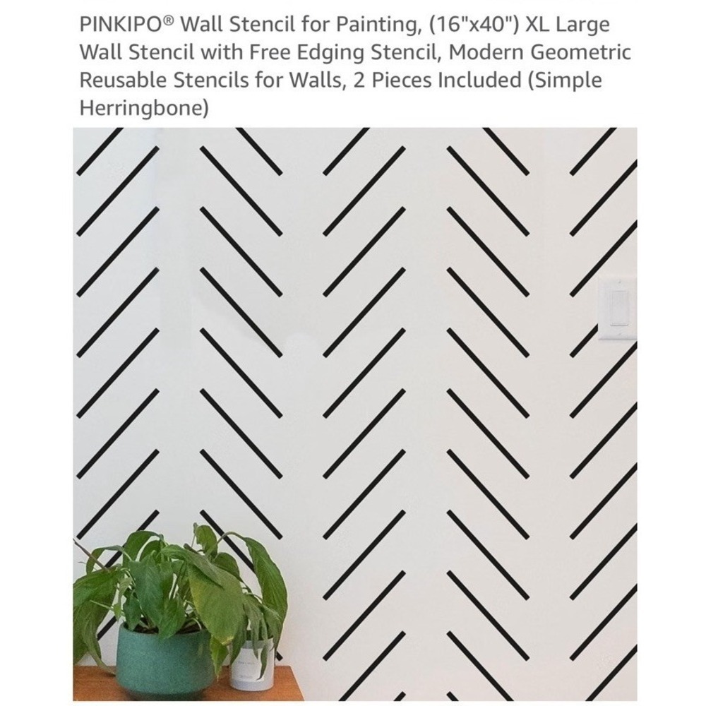 PINKIPO  Simple Herringbone 16"x40" XL Stencil Large Wall Stencil Modern Art